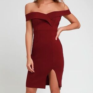 NWT Lulus Classic Glam Burgundy Off The Shoulder Bodycon Dress